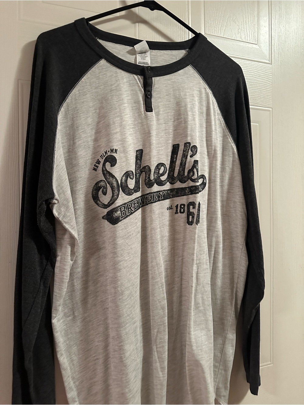Long Sleeve Henley Baseball Tee - Black & Heather Gray